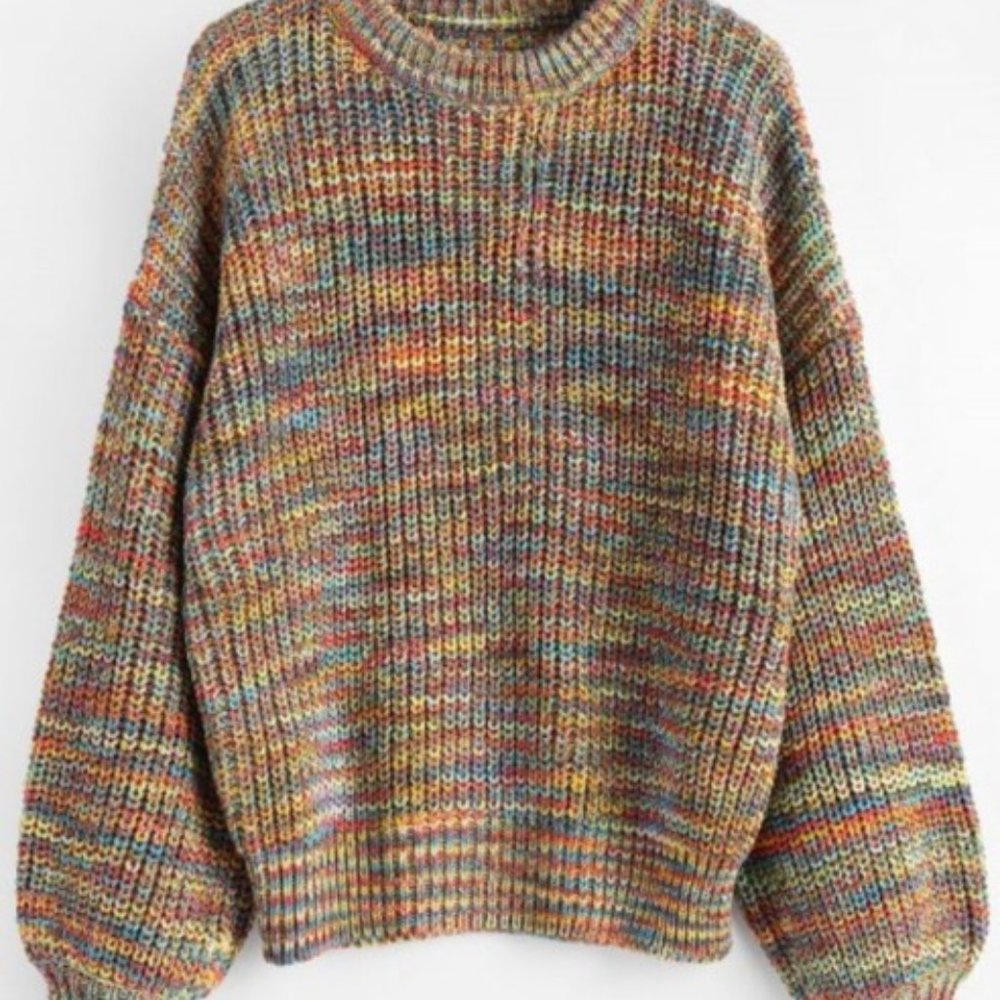 Lantern sleeve multicolored chunky sweater